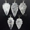 Crystal Quartz Arrowhead Pendant Wire Wrapped Silver